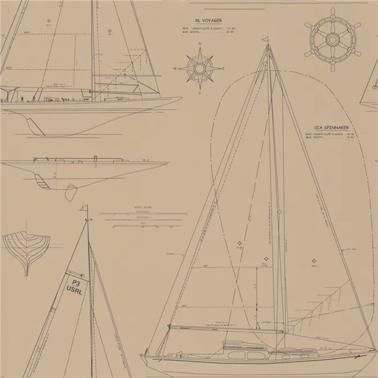 Ralph Lauren Coastal Papers Boat Blueprint